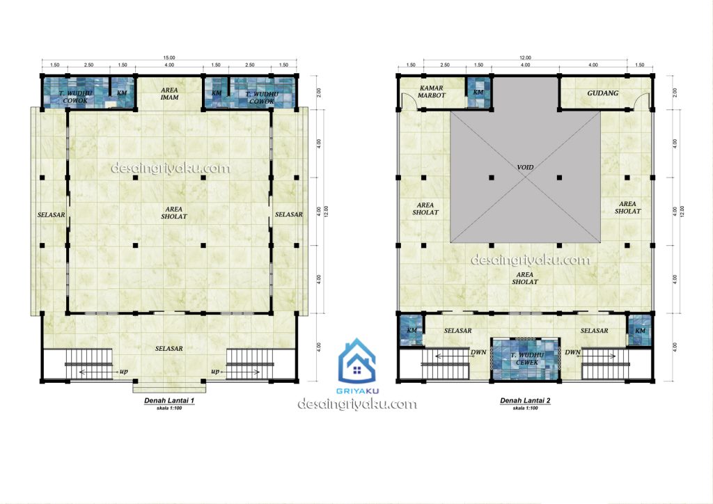 denah masjid 2 lantai a 1024x724 - 10 desain masjid 2 lantai