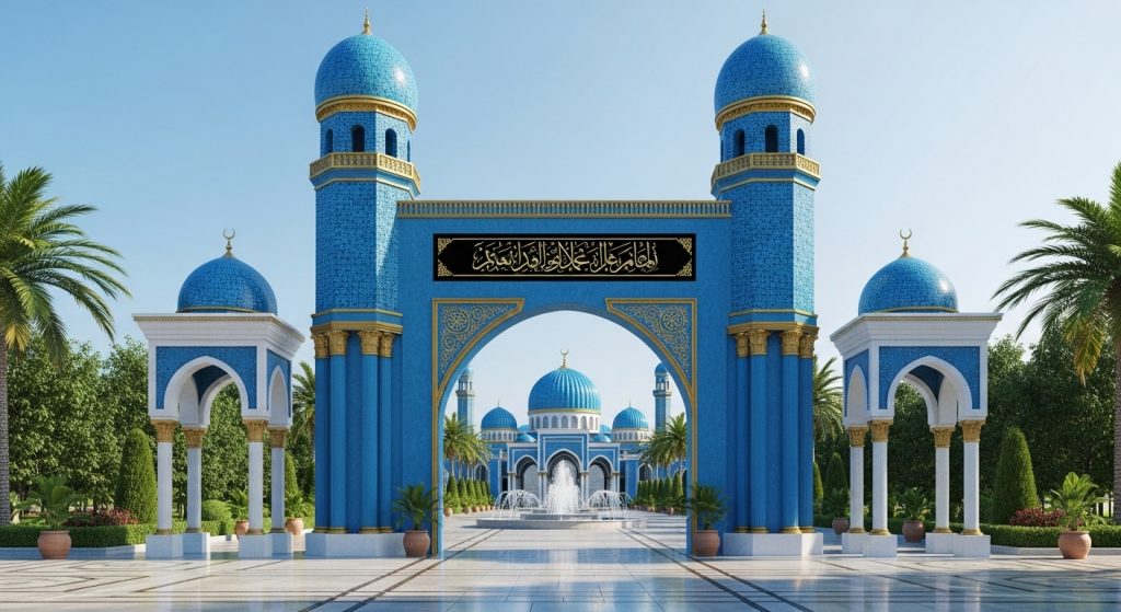 gerbang masjid biru 1024x559 - ide desain gerbang masjid