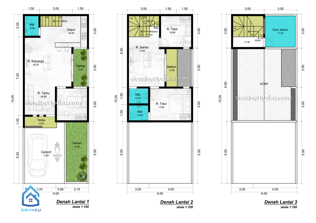 denah rumah 6x15 timur barat 1024x724 - Pengaruh Arah Mata Angin terhadap Fasad Bangunan