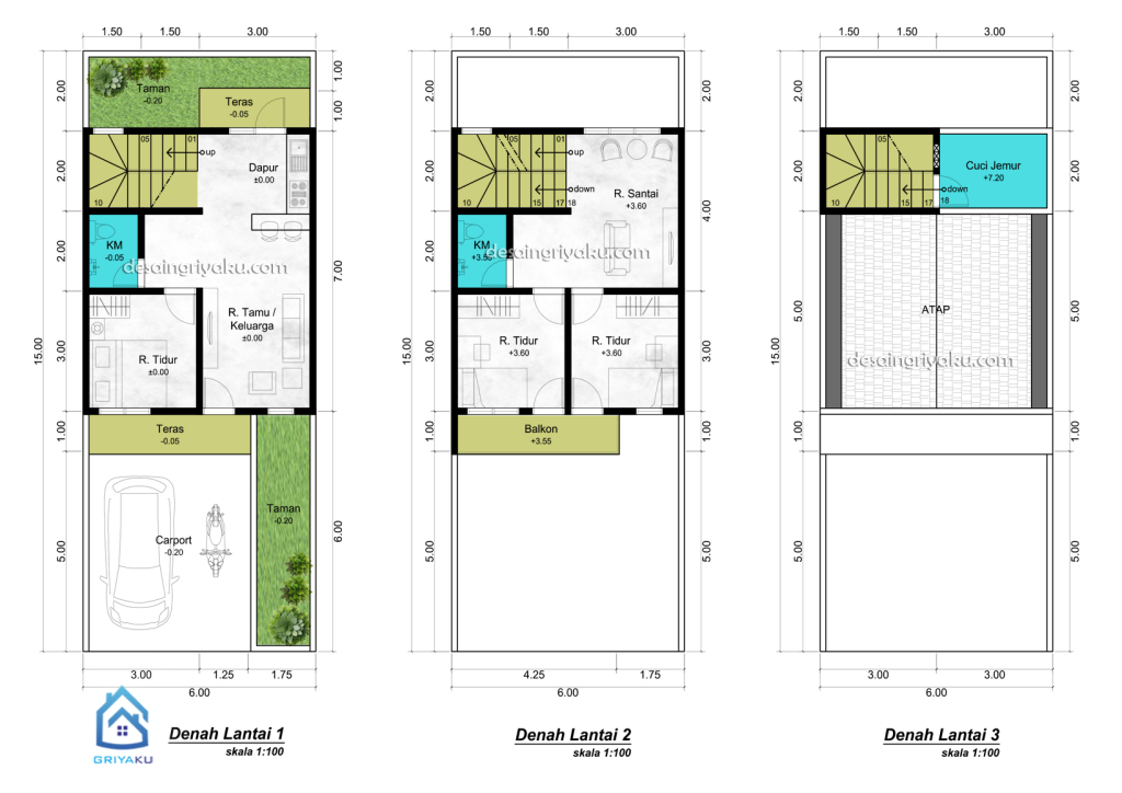 denah rumah 6x15 utara selatan 1024x724 - Pengaruh Arah Mata Angin terhadap Fasad Bangunan