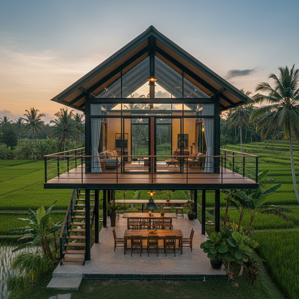 villa panggung industrial - Ide Villa Panggung dengan View Sawah