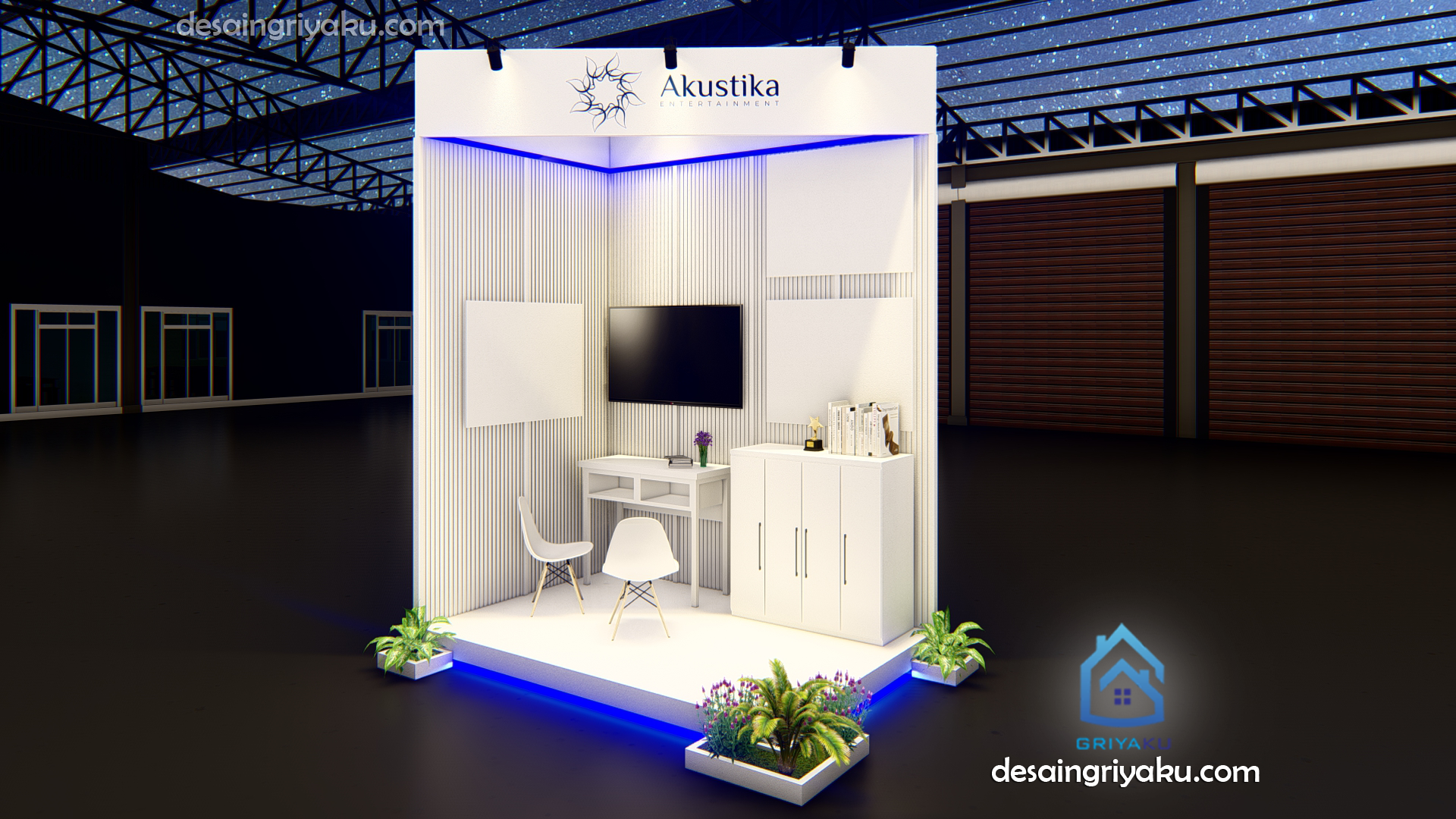 booth biru putih akustika 1 - Desain Booth